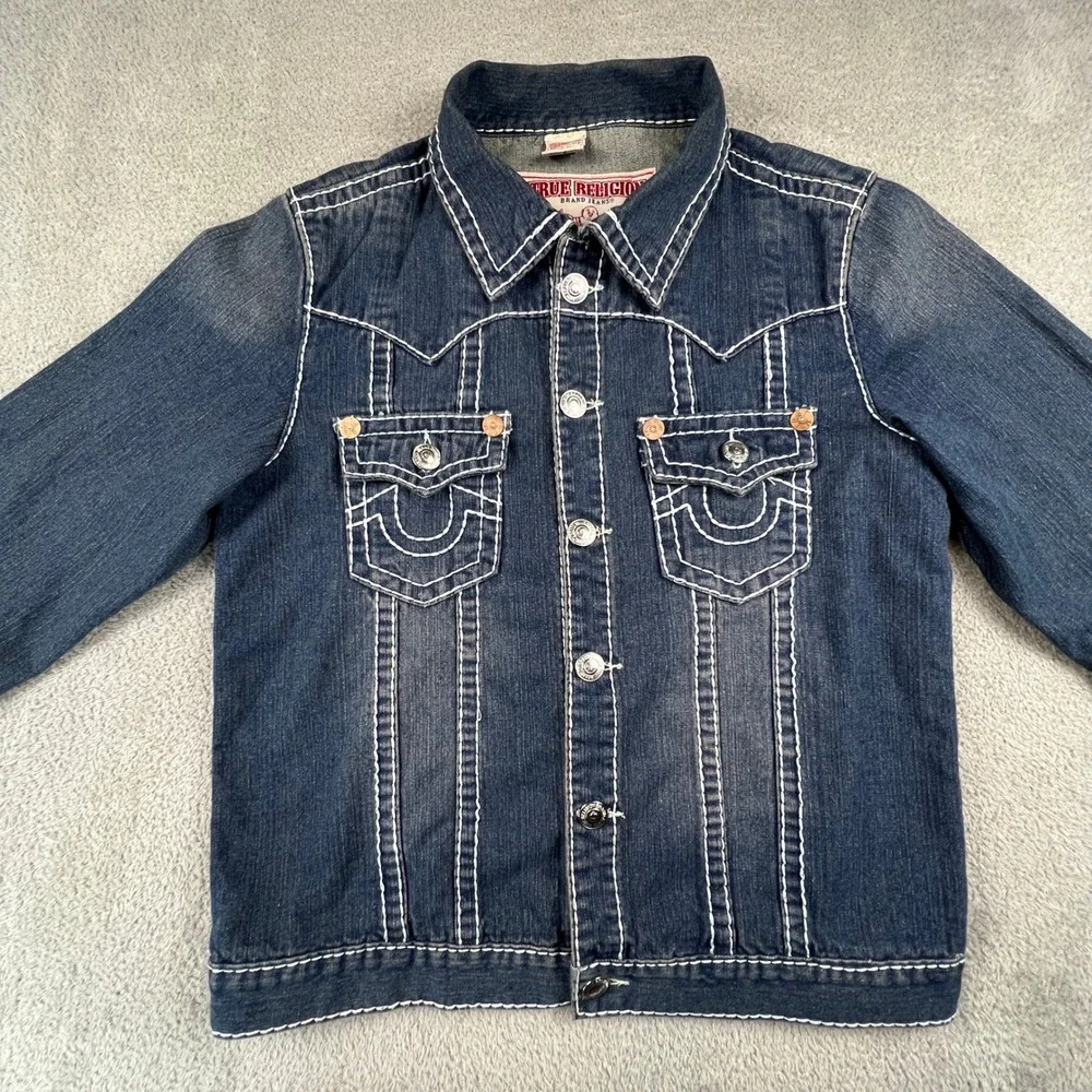True Religion Denim Jacket Mens 3XL Blue‎ Joey Super T Big Stitch Western Y2K
